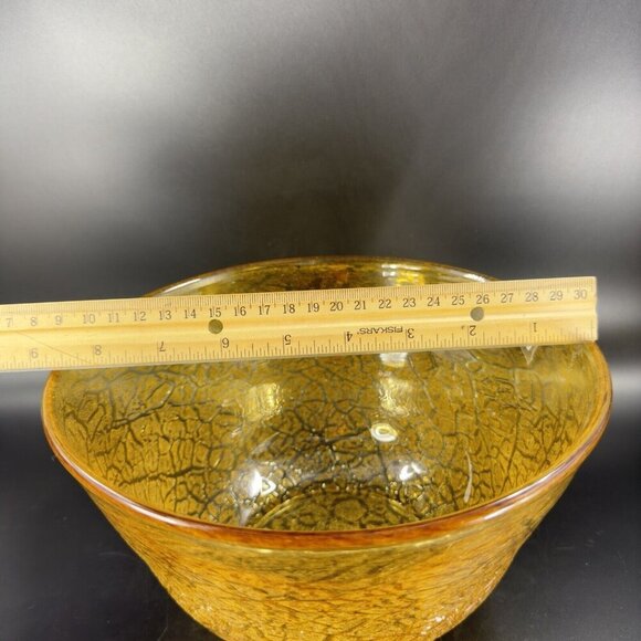 Studio Art Glass Large Bowl Dish Yellow Lava Texture HandBlown Glass Centerpiece - Picture 5 of 16